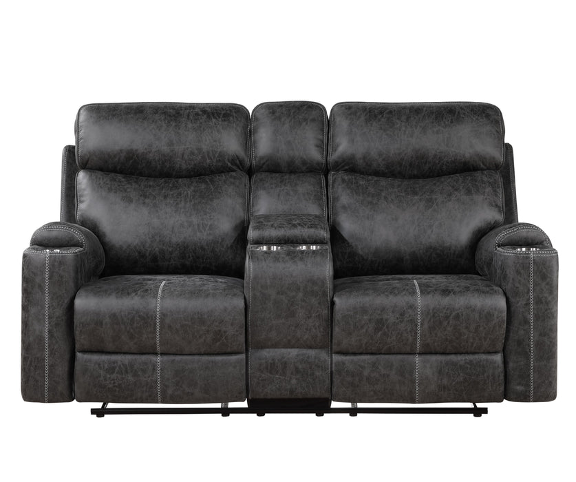 Hirah - Microfiber Manual Recliner Loveseat With Cupholder Function And Built-In USB Port - Dark Gray