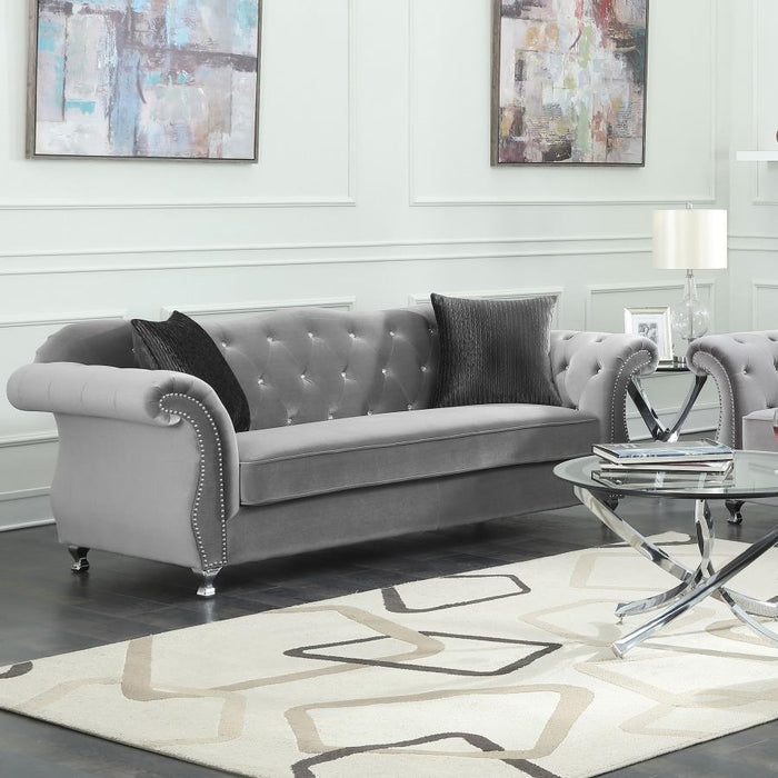 Silver - Frostine Button Tufted Sofa Silver