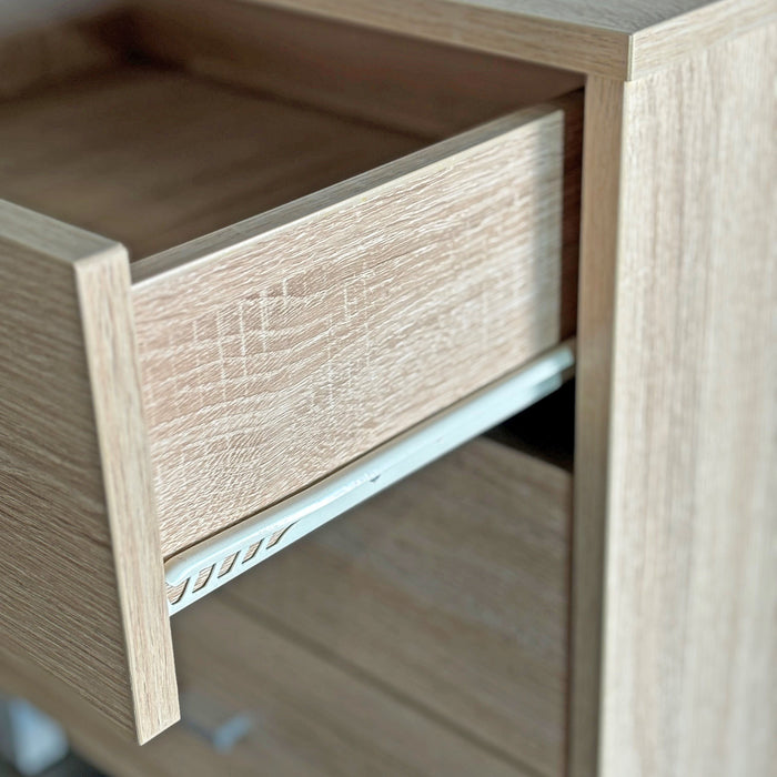 Three Drawer Nightstand With Locking Top Drawer - Natural Wood