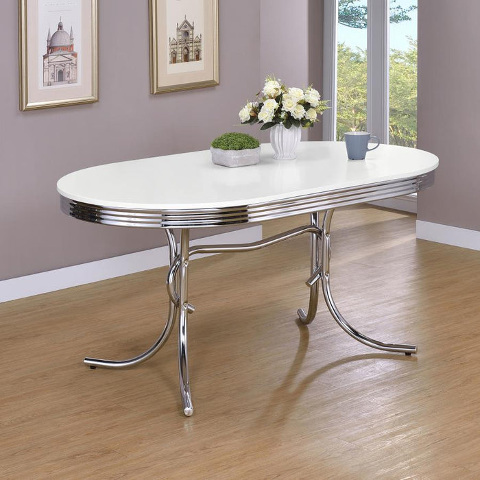 Retro Collection - Retro Oval Dining Table Glossy White And Chrome