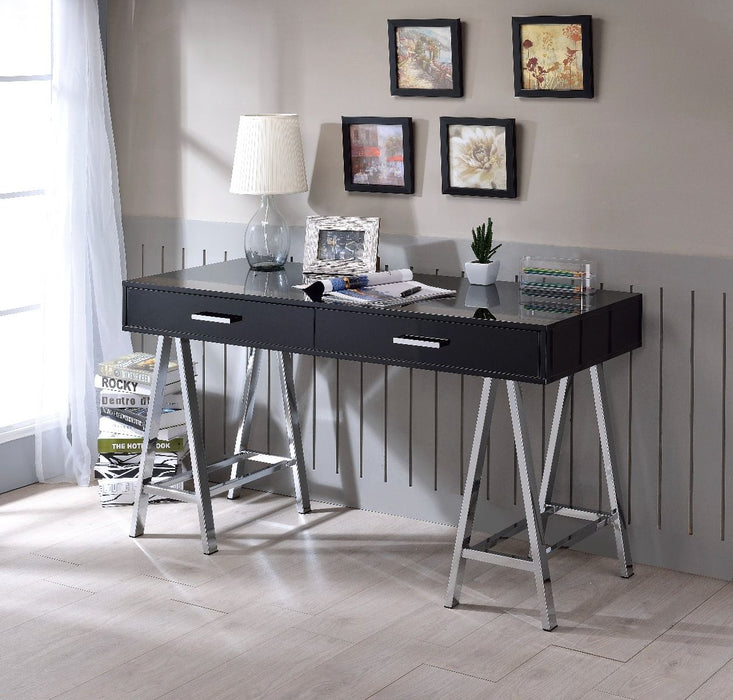 Coleen - Desk - Black High Gloss & Chrome Finish