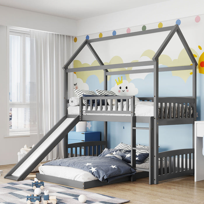 Twin Over Twin Bunk Bed With Slide, House Bed With Slide