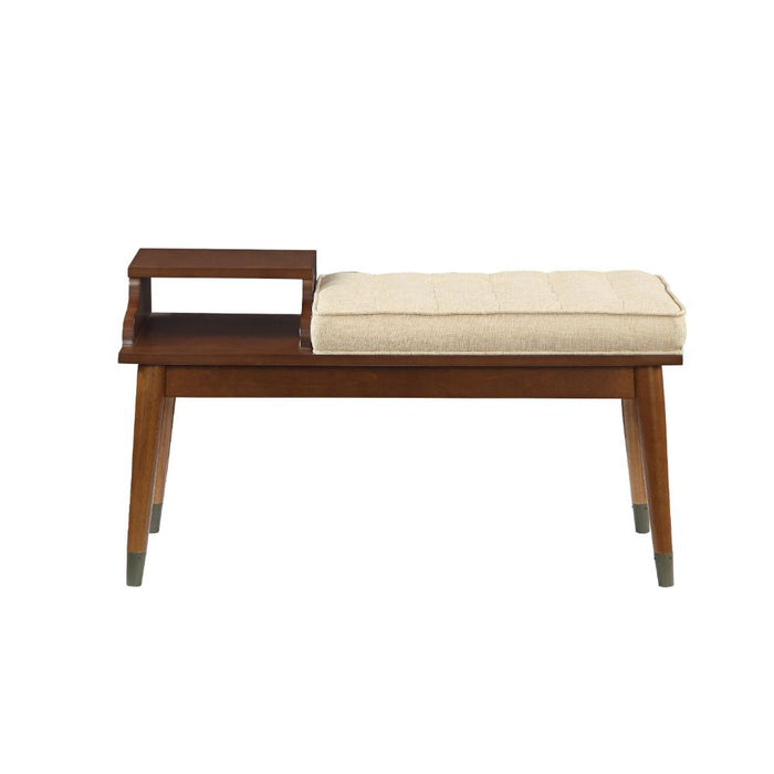 Baptis - Bench - Beige Fabric & Walnut