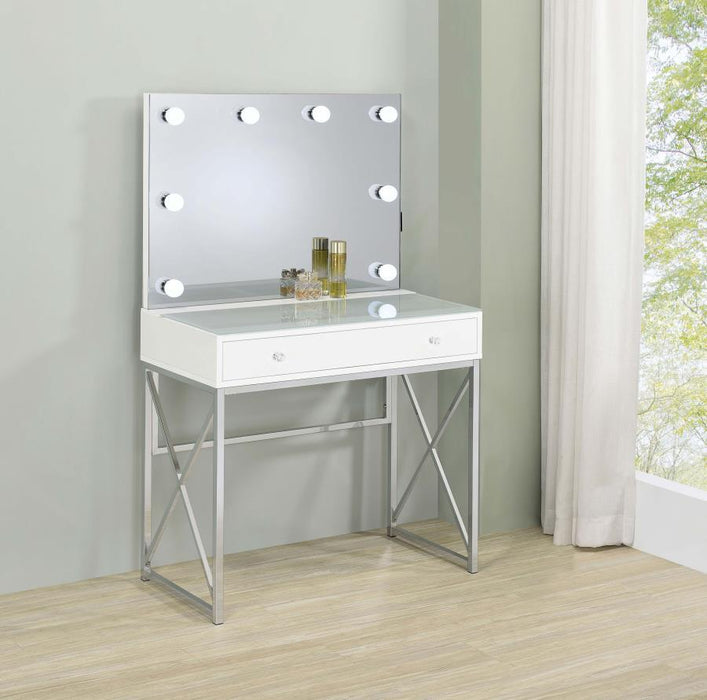 Eliza - Vanity Set With Lighting & Stool - White And Chrome