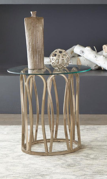 Round End Table Chocolate Chrome And Clear