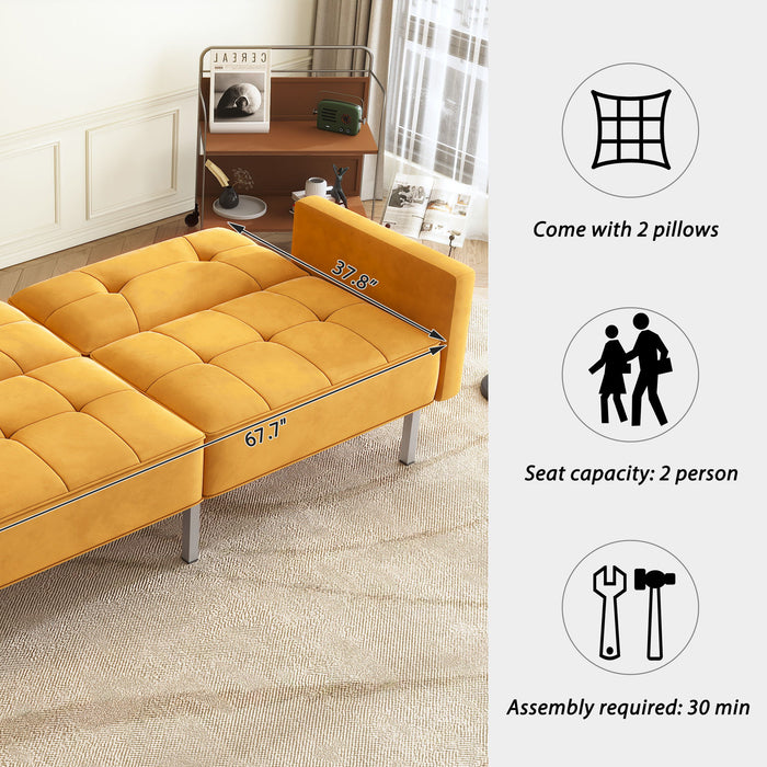 Linen Upholstered Modern Convertible Folding Futon Sofa Bed For Compact Living Space, Apartment, Dorm