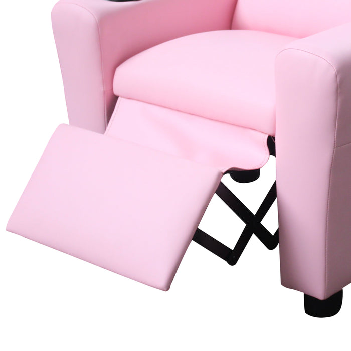 Marisa - Pink PU Leather Kids Recliner Chair With Cupholder - Pink