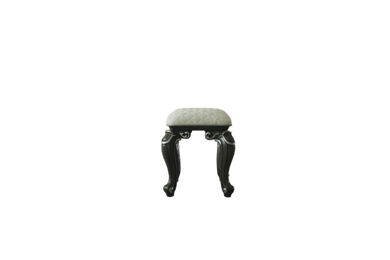 House - Delphine - Stool - Two Tone Ivory Fabric & Charcoal Finish