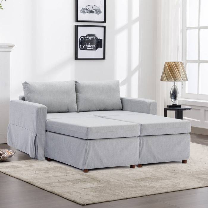 2 Seat Module Sectional Sofa Couch With 2 Ottoman For Living Room, Seat Cushion And Back Cushion Non-Removable And Non-Washable