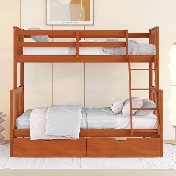 Twin Over Full Bunk Bed With Ladders And Two Storage Drawers