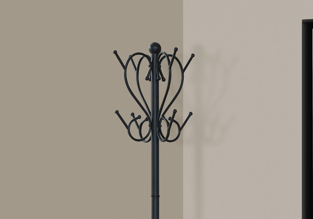 Coat Rack, Hall Tree, Free Standing, 8 Hooks, Entryway, Umbrella Holder, Transitional - Black