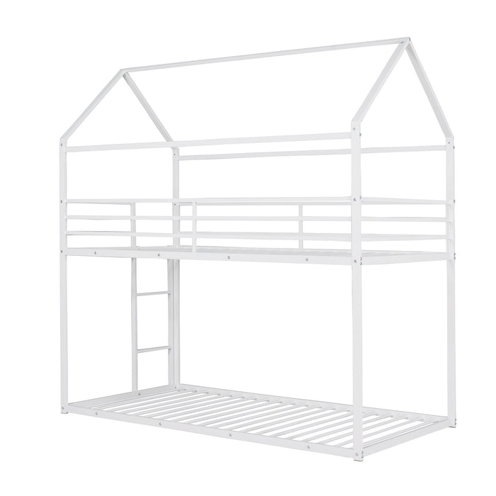 Bunk Beds For Kids Twin Over Twin, House Bunk Bed Metal Bed Frame Built-In Ladder, No Box Spring Needed