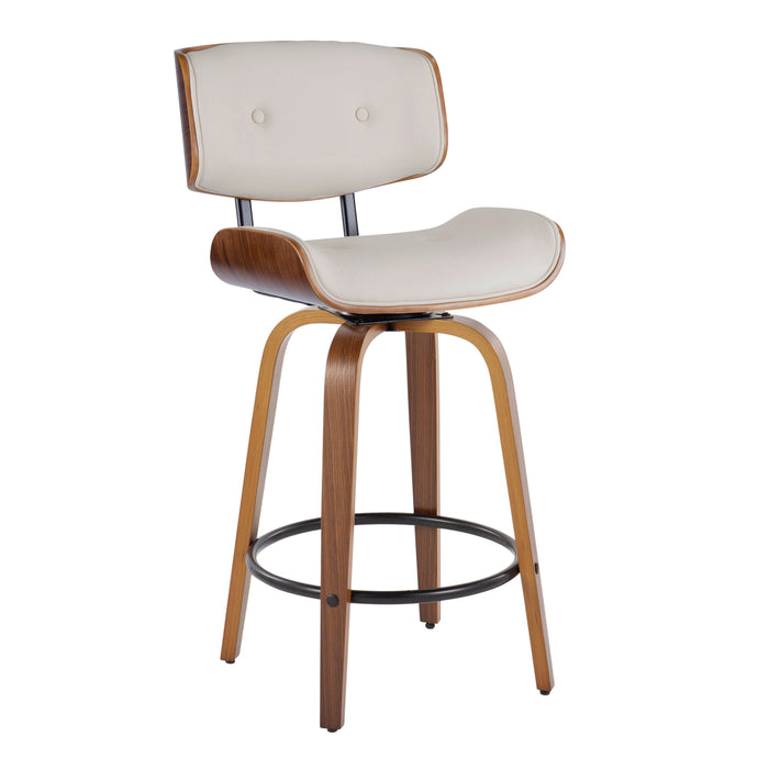 Lombardi - Mid-Century Modern Fixed Height Counter Stool With Swivel With Round Footrest (Set of 2)