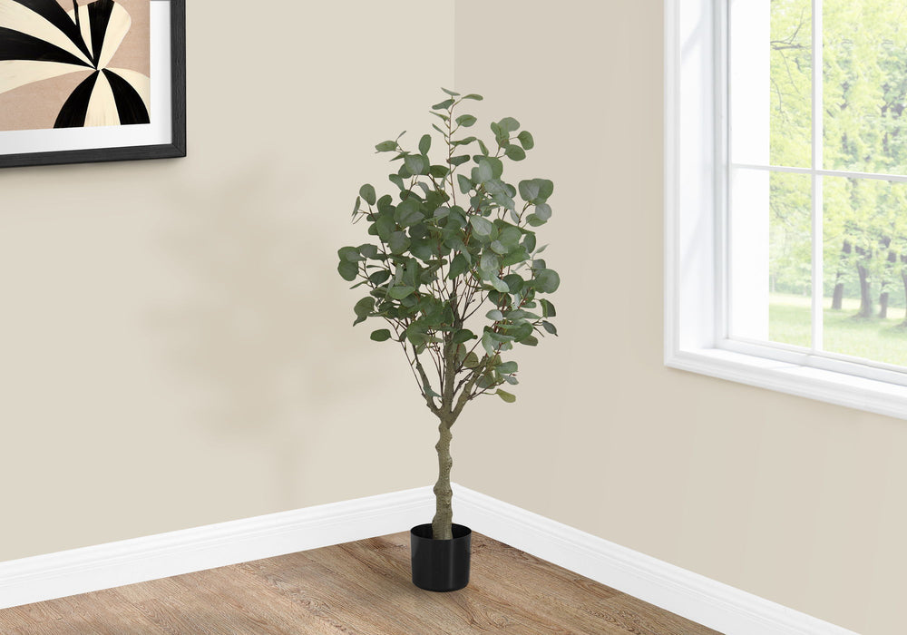 Artificial Plant, 46" Tall, Eucalyptus Tree, Indoor, Faux, Fake, Floor, Greenery, Potted, Decorative - Green / Black