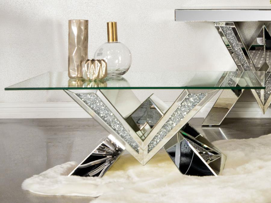 Caldwell V-shaped Coffee Table With Glass Top Silver