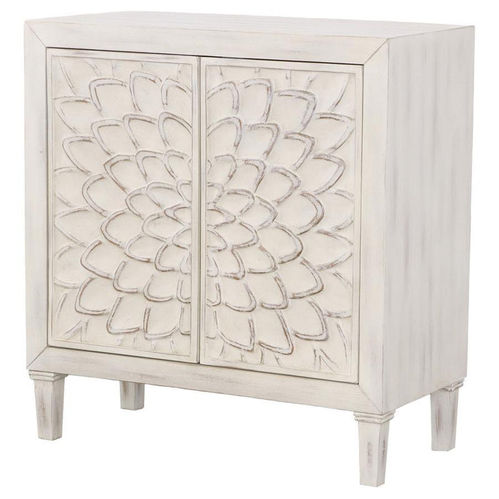 Accent Cabinet With Floral Carved Door White