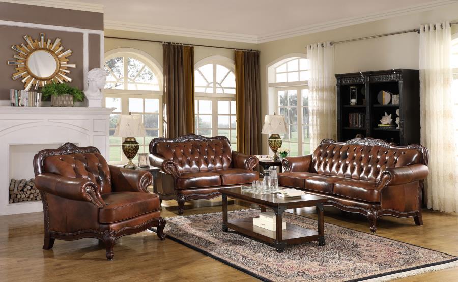 Victoria Collection - Tri-tone - Victoria Tufted Back Loveseat Tri-tone And Warm Brown