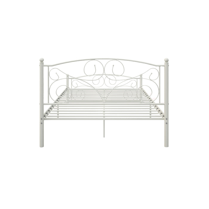 Full Unique Flower Sturdy System Metal Bed Frame With Headboard And Footboard - White