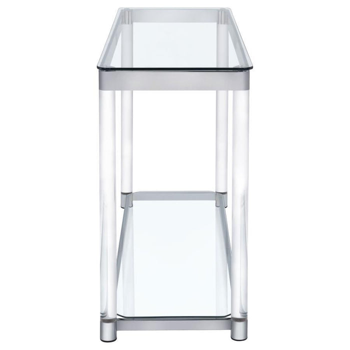 Living Room: Glass Top Occasional Tables - Claude Sofa Table With Lower Shelf Chrome And Clear