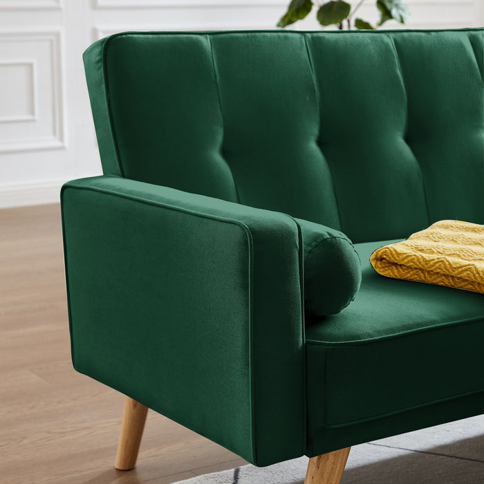 Mid-Century Chesterfield Sofa Couch, Modern Love Seats Sofa Furniture, Upholstered Button Tufted Couch With 2 Bolster Pillows For Living Room Apartment - Green