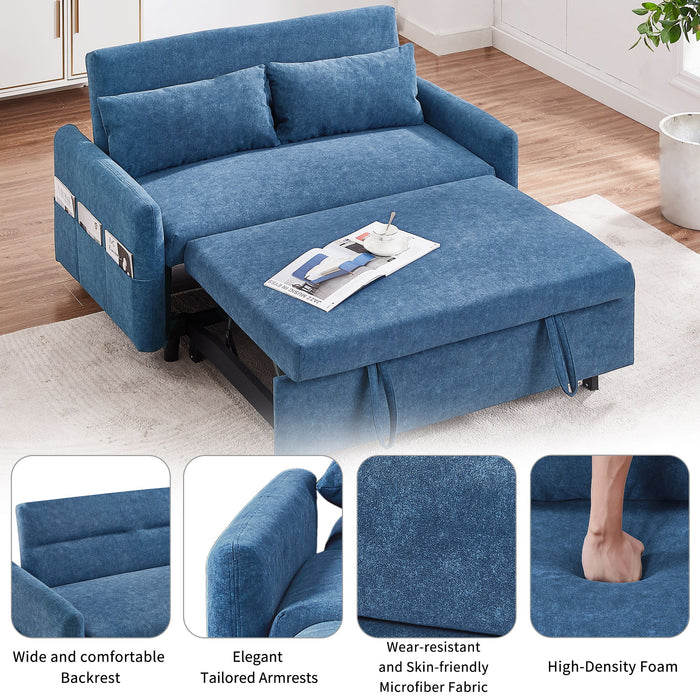 Pull Out Sleep Sofa Bed Loveseats Sofa Couch With Adjsutable Backrest, Storage Pockets, 2 Soft Pillows, USB Ports For Living Room