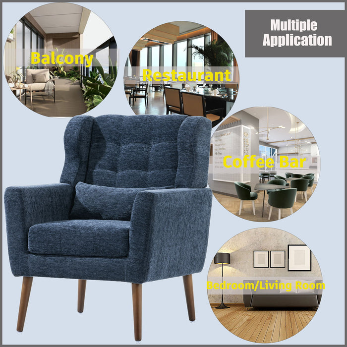 Modern Accent Chair, Chenille Arm Chairs For Living Room, Upholstered Mordern Armchair, Comfy Soft Padded Lounge Chair In Small Space, Bedroom, With Pillow, Solid Wood Leg