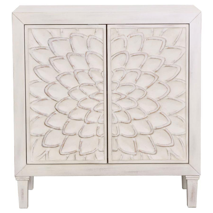 Accent Cabinet With Floral Carved Door White