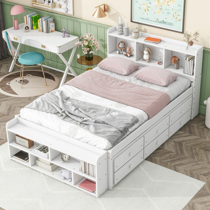 Bed With Bookcase Headboard, Under Bed Storage Drawers And Bed End Storage Case