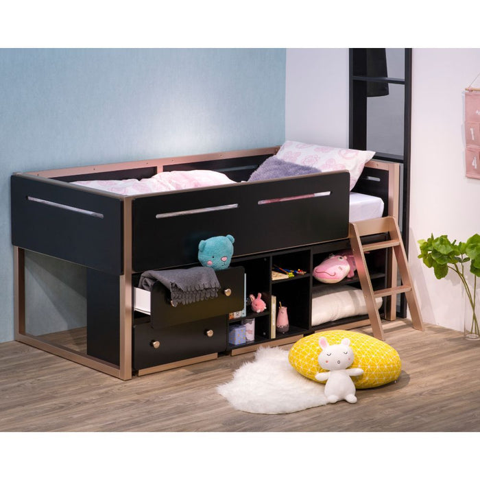 Prescott - Loft Bed - Black & Rose-Gold