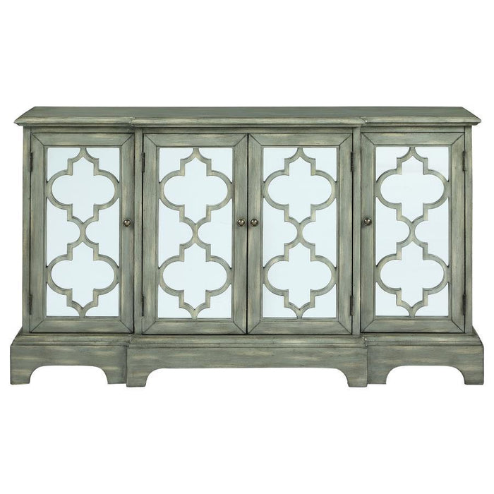 Erigeron - 4 Door Wood Trellis Storage Accent Cabinet - Gray