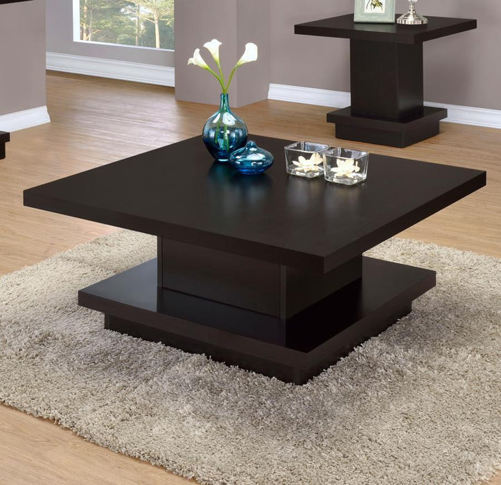 Living Room: Wood Top Occasional Tables - Pedestal Square Coffee Table Cappuccino