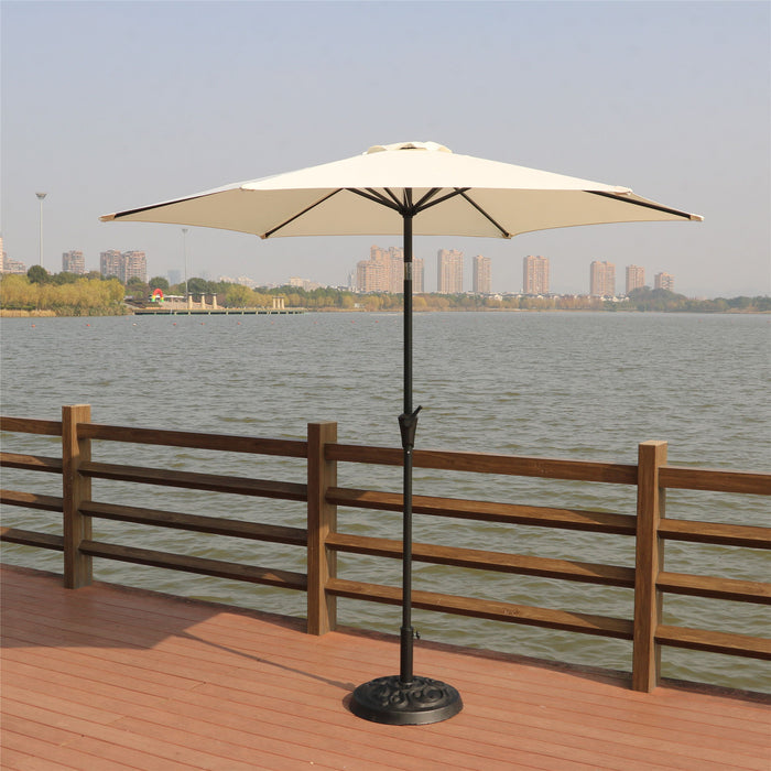 8.8' Outdoor Aluminum Patio Umbrella, Patio Umbrella, Market Umbrella With 33 Pounds Round Resin Umbrella Base, Push Button Tilt And Crank Lift - Creme