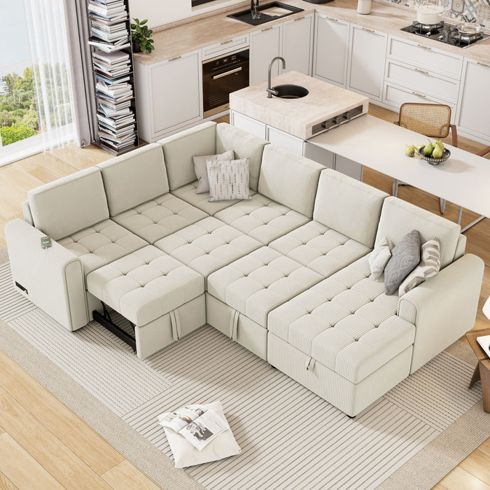 U-Shaped Sofa Sectional Sofa Pull-Out Sofa Bed With A Storage Chaise Lounge, Charging Devices For Living Room