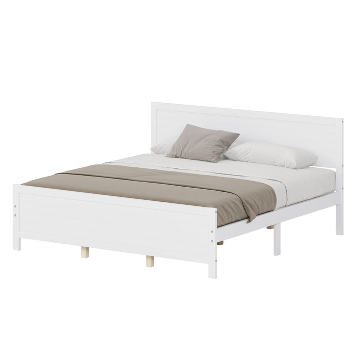 King Size Wood Platform Bed Frame With Headboard, Mattress Foundation With Wood Slat Support, No Box Spring Needed - White