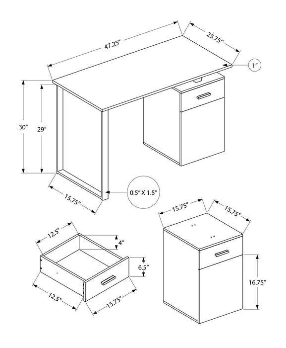 Computer Desk, Home Office, Laptop, Left, Right Set-Up, Storage Drawers, Work, Contemporary, Modern - Gray