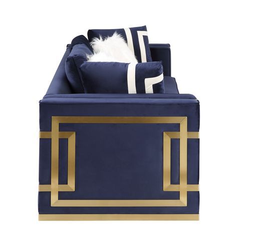 Virrux - Sofa - Blue Velvet & Gold Finish