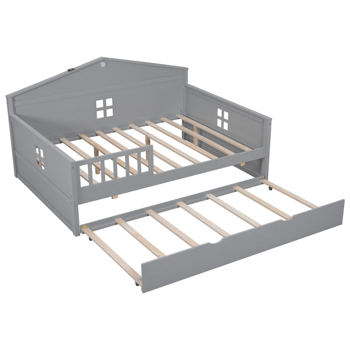 Wooden Daybed With Trundle And Sensor Light