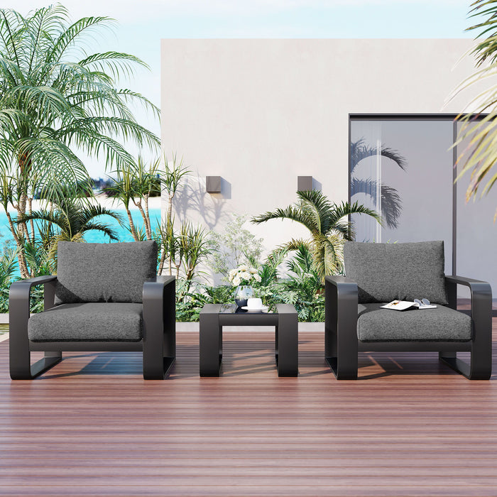 3 Piece Aluminum Frame Patio Furniture With 6.7" Thick Cushion And Coffee Table, All Weather Use Olefin Fabric Outdoor Chair - Gray / Black