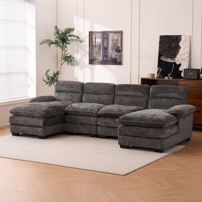 U-Shaped Profile Sofa, Including Two Single Seats And Two Chaise, Modular Sofa, Chenille Sofa