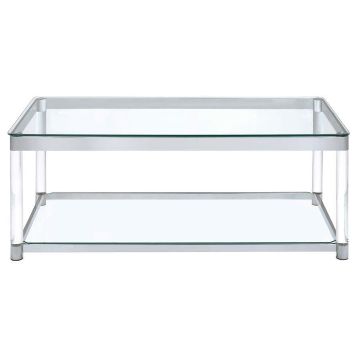 Living Room: Glass Top Occasional Tables - Claude Coffee Table With Lower Shelf Chrome And Clear