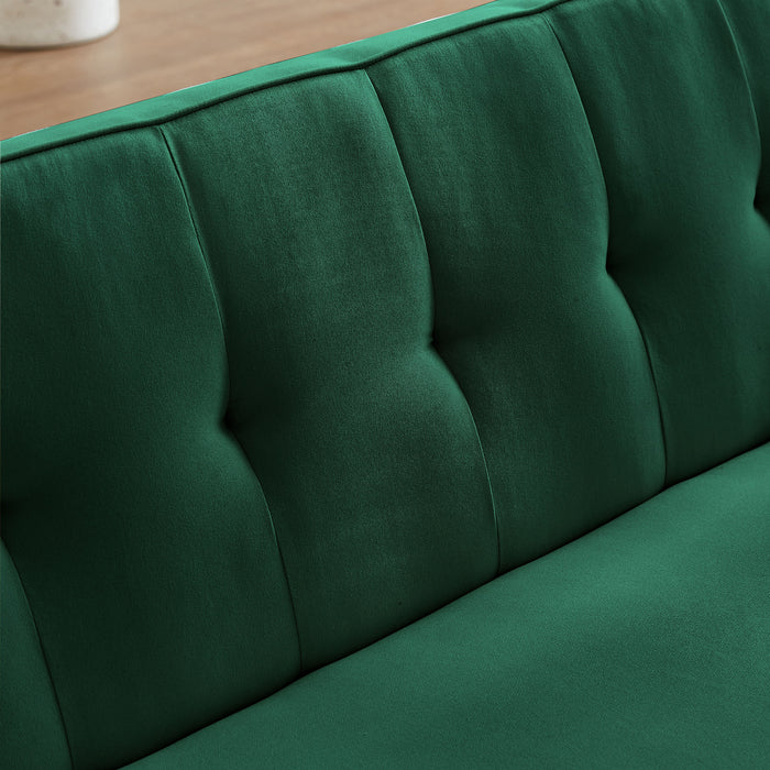 Mid-Century Chesterfield Sofa Couch, Modern Love Seats Sofa Furniture, Upholstered Button Tufted Couch With 2 Bolster Pillows For Living Room Apartment - Green