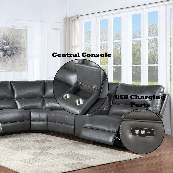 Saul - Power Recliner Sectional Sofa With USB Port Cupholder Console