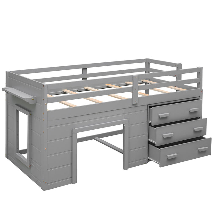 Twin Size Loft Bed With Cabinet And Shelf