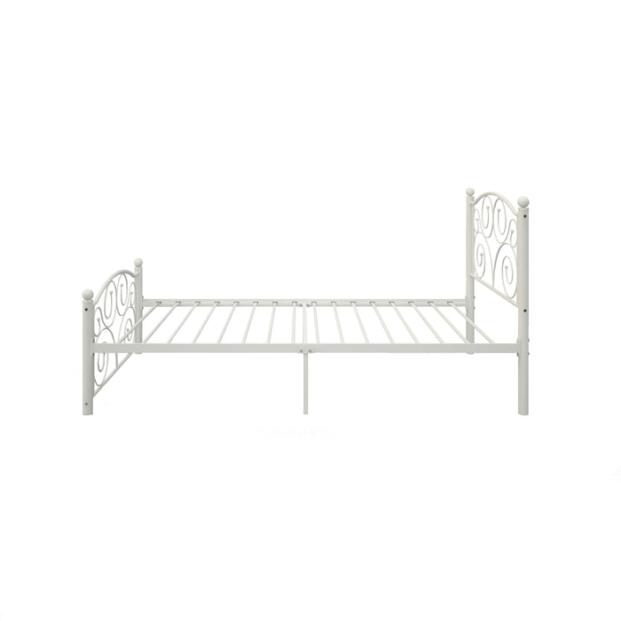 Twin Unique Flower Sturdy System Metal Bed Frame With Headboard And Footboard - White