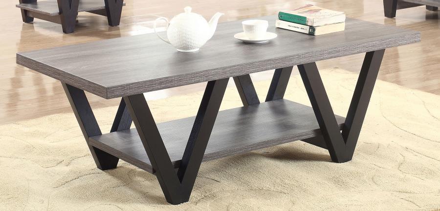 Living Room: Wood Top Occasional Tables - Higgins V-shaped Coffee Table Black And Antique Grey