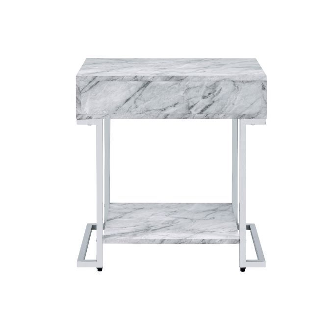 Wither - Accent Table - White Printed Faux Marble & Chrome Finish