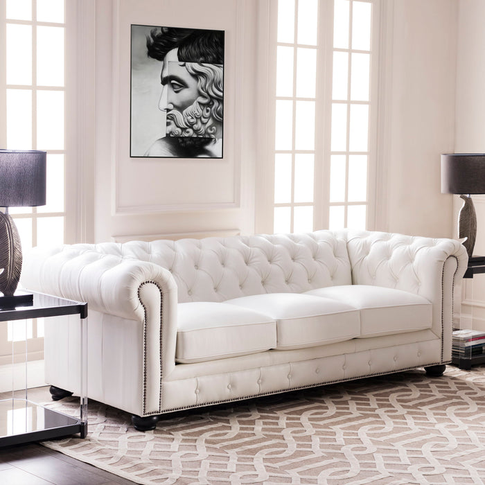 Traditional Tufted Leather Chesterfield Nailhead Sofa