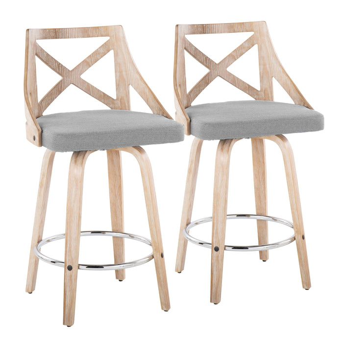 Charlotte - Farmhouse Fixed Height Counter Stool With Swivel Round Footrest (Set of 2)