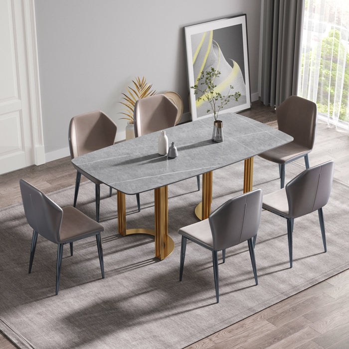 70.87" Modern Artificial Stone Gray Curved Golden Metal Leg Dining Table, Can Accommodate 6-8 People - Gray