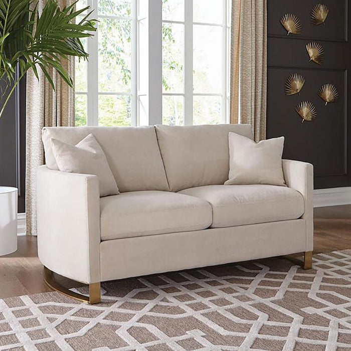 Beige - Corliss Upholstered Arched Arms Loveseat Beige